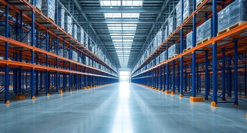 Spacious modern warehouse facility interior